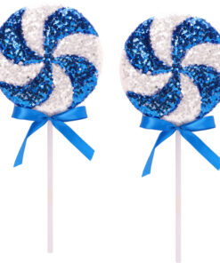 Pack of 2 - 36cm Giant Sparkly Sequin Lollipop Christmas Decoration- Royal Blue & White – Christmas Tree Ornaments