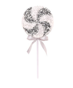 36cm Giant Sparkly Sequin Lollipop Christmas Decoration - Silver & White – Christmas Tree Ornaments
