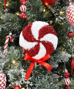 Alternative view of Pack of 2 - 36cm Giant Sparkly Sequin Lollipop Christmas Decoration - Red & White – Christmas Tree Ornaments