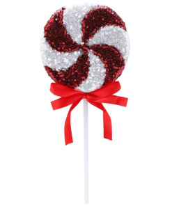 36cm Giant Sparkly Sequin Lollipop Christmas Decoration - Red & White – Christmas Tree Ornaments
