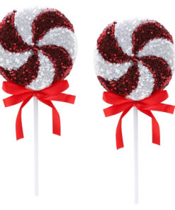Pack of 2 - 36cm Giant Sparkly Sequin Lollipop Christmas Decoration - Red & White – Christmas Tree Ornaments