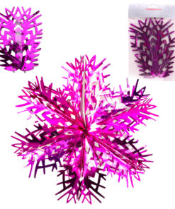 16” (1.3ft) Large Foil 3D Snowflake Hanging Decoration – Christmas Trimming (Hot Pink)