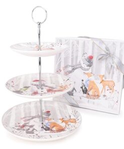 Snowman & Friends Deluxe Ceramic Tableware Range - 3 Tier Cake Stand With Matching Decorative Gift Box