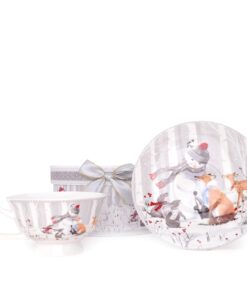 Snowman & Friends Deluxe Ceramic Tableware Range - 6.3oz Tea Cup & Saucer Set With Matching Decorative Gift Box