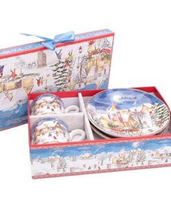 Alternative view of Festive Village Scene Deluxe Ceramic Tableware Range - 2 x 3oz Espresso Cup & Saucer Set with Matching Decorative Gift Box