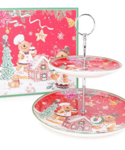 Gingerbread Deluxe Ceramic Tableware Range - 2 Tier Cake Stand With Matching Decorative Gift Box