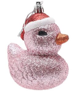 1 x Baby Pink Glittery Festive Duck Bauble - Christmas Tree Decorations