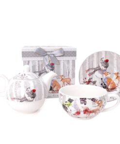 Snowman & Friends Deluxe Ceramic Tableware Range - Tea Set including Teapot, Cup & Saucer With Matching Decorative Gift Box