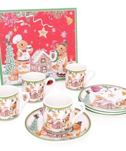Gingerbread Deluxe Ceramic Tableware Range - 4 x 3oz Espresso Cup & Saucer Set with Matching Decorative Gift Box