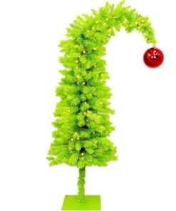 1.5m (5ft) Pre Lit Christmas Tree With Giant Red Bauble Topper - 8 Function 130 Warm White LED Lights - Curved Artificial Tree