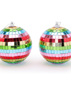 Christmas Concepts® Pack of 2-100mm (4") Multi Coloured Mirror Disco Ball Baubles - Christmas Tree Hanging Decorations