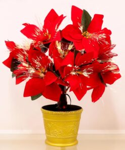 Christmas Concepts® 1.5ft (18") Artificial Poinsettia Plant With Gold Base & Warm White Fibre Optics - 9 Functions - Artificial Christmas Decoration