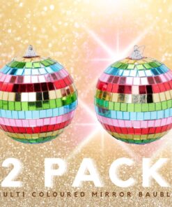 Alternative view of Christmas Concepts® Pack of 2-100mm (4") Multi Coloured Mirror Disco Ball Baubles - Christmas Tree Hanging Decorations