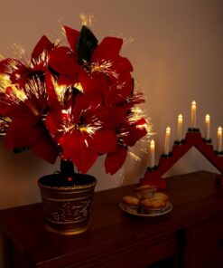 Alternative view of Christmas Concepts® 1.5ft (18") Artificial Poinsettia Plant With Gold Base & Warm White Fibre Optics - 9 Functions - Artificial Christmas Decoration