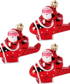Christmas Concepts® Pack of 3 - 90mm (3.5") Red & White Glittery Santa In Helicopter Baubles - Christmas Tree Decorations