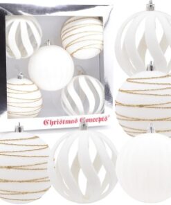 Christmas Concepts® Elegance Collection - Pack of 5-100mm (4") White Luxury Velvet & Glitter Decorated Large Baubles - Christmas Tree Hanging Decorations