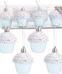 Christmas Concepts® Pack of 4-60mm (2.3") Baby Blue Glittery Festive Cupcake Baubles - Christmas Tree Decorations