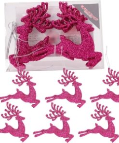 Christmas Concepts® 100mm (4") Pack Of 6 Glittery Reindeer Baubles - Christmas Tree Decorations (Hot Pink)
