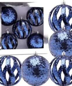 Christmas Concepts® Elegance Collection - Pack of 5-100mm (4") Midnight Blue Luxury Glitter Baubles - Christmas Tree Hanging Decorations