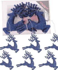 Christmas Concepts® 100mm (4") Pack Of 6 Glittery Reindeer Baubles - Christmas Tree Decorations (Midnight Blue)
