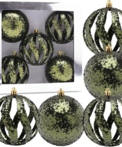 Christmas Concepts® Elegance Collection - Pack of 5-100mm (4") Forrest Green Luxury Glitter Baubles - Christmas Tree Hanging Decorations
