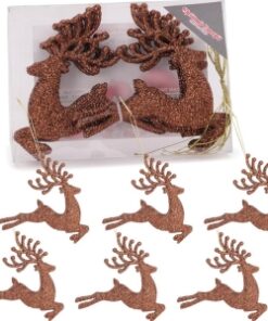 Christmas Concepts® 100mm (4") Pack Of 6 Glittery Reindeer Baubles - Christmas Tree Decorations (Mocha)