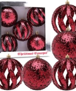 Christmas Concepts® Elegance Collection - Pack of 5-100mm (4") Rioja Red Luxury Glitter Baubles - Christmas Tree Hanging Decorations