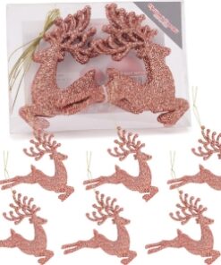 Christmas Concepts® 100mm (4") Pack Of 6 Glittery Reindeer Baubles - Christmas Tree Decorations (Rose Gold)