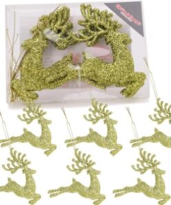 Christmas Concepts® 100mm (4") Pack Of 6 Glittery Reindeer Baubles - Christmas Tree Decorations (Lime Green)