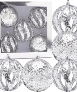 Christmas Concepts® Elegance Collection - Pack of 5-100mm (4") Silver Luxury Glitter Baubles - Christmas Tree Hanging Decorations