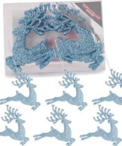 Christmas Concepts® 100mm (4") Pack Of 6 Glittery Reindeer Baubles - Christmas Tree Decorations (Ice Blue)