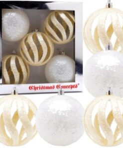Christmas Concepts® Elegance Collection - Pack of 5-100mm (4") White Luxury Glitter Baubles - Christmas Tree Hanging Decorations