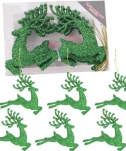Christmas Concepts® 100mm (4") Pack Of 6 Glittery Reindeer Baubles - Christmas Tree Decorations (Emerald)