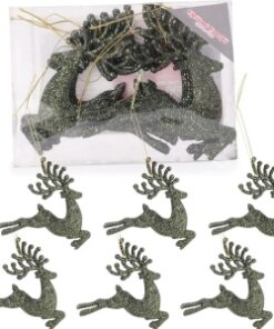 Christmas Concepts® 100mm (4") Pack Of 6 Glittery Reindeer Baubles - Christmas Tree Decorations (Forest Green)