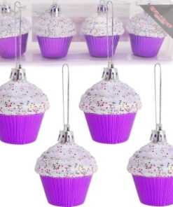 Christmas Concepts® Pack of 4 - 60mm (2.3") Purple Glittery Festive Cupcake Baubles - Christmas Tree Decorations