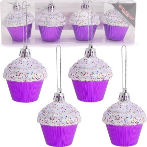 Christmas Concepts® Pack of 4 - 60mm (2.3") Purple Glittery Festive Cupcake Baubles - Christmas Tree Decorations