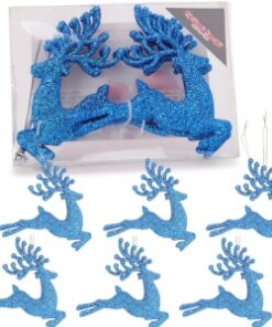 Christmas Concepts® 100mm (4") Pack Of 6 Glittery Reindeer Baubles - Christmas Tree Decorations (Royal Blue)