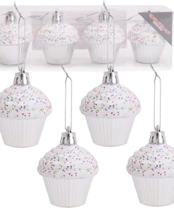 Christmas Concepts® Pack of 4-60mm (2.3") Silver Glittery Festive Cupcake Baubles - Christmas Tree Decorations