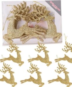 Christmas Concepts® 100mm (4") Pack Of 6 Glittery Reindeer Baubles - Christmas Tree Decorations (Gold)