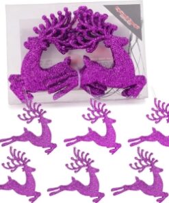 Christmas Concepts® 100mm (4") Pack Of 6 Glittery Reindeer Baubles - Christmas Tree Decorations (Purple)