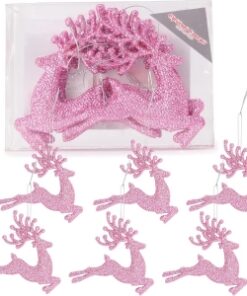 Christmas Concepts® 100mm (4") Pack Of 6 Glittery Reindeer Baubles - Christmas Tree Decorations (Baby Pink)