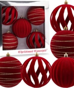 Christmas Concepts® Elegance Collection - Pack of 5-100mm (4") Red Luxury Velvet & Glitter Decorated Large Baubles - Christmas Tree Hanging Decorations
