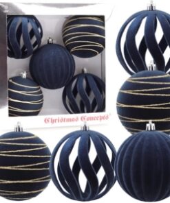 Christmas Concepts® Elegance Collection - Pack of 5-100mm (4") Midnight Blue Luxury Velvet & Glitter Decorated Large Baubles - Christmas Tree Hanging Decorations