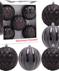 Christmas Concepts® Pack of 5-100mm (4") Black Luxury Diamond And Pumpkin Baubles - 2 Elegant Assorted Designs - Christmas Tree Hanging Decorations