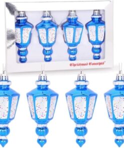 Christmas Concepts® Pack Of 4-110mm (4.3") Royal Blue Glittery Festive Lantern Baubles - Christmas Tree Decorations
