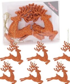 Christmas Concepts® 100mm (4") Pack Of 6 Glittery Reindeer Baubles - Christmas Tree Decorations (Copper)