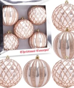 Christmas Concepts® Elegance Collection - Pack of 5-100mm (4") Champagne Luxury Decorated Large Baubles - Christmas Tree Hanging Decorations