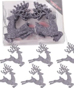 Christmas Concepts® 100mm (4") Pack Of 6 Glittery Reindeer Baubles - Christmas Tree Decorations (Graphite)