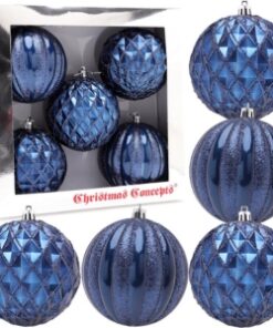Christmas Concepts® Elegance Collection - Pack of 5-100mm (4") Midnight Blue Luxury Decorated Large Baubles - Christmas Tree Hanging Decorations