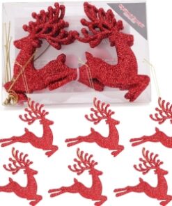 Christmas Concepts® 100mm (4") Pack Of 6 Glittery Reindeer Baubles - Christmas Tree Decorations (Red)